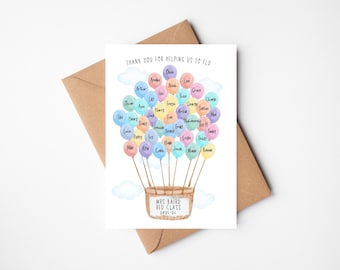 Personalised Teacher Thank You Card from Class | End of Year Teacher Card | Balloon Class Card | Thank You for Helping Us Fly
