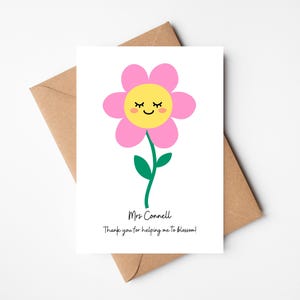 carte de remerciements personnalisée pour professeur | Merci de m'avoir aidée à fleurir | carte pour chambre d'enfant | carte scolaire | Merci Assistante pédagogique