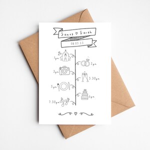 Personalisierte Hochzeitstag-Timeline-Karte | Briefpapier | Zeitleiste | Tagesordnung | Einladungs-Beilage