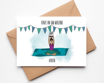 Personalised Yoga Birthday Card | Happy Birthday Card | Have an Amazing Birthday | Om-Mazing | Yoga Pose