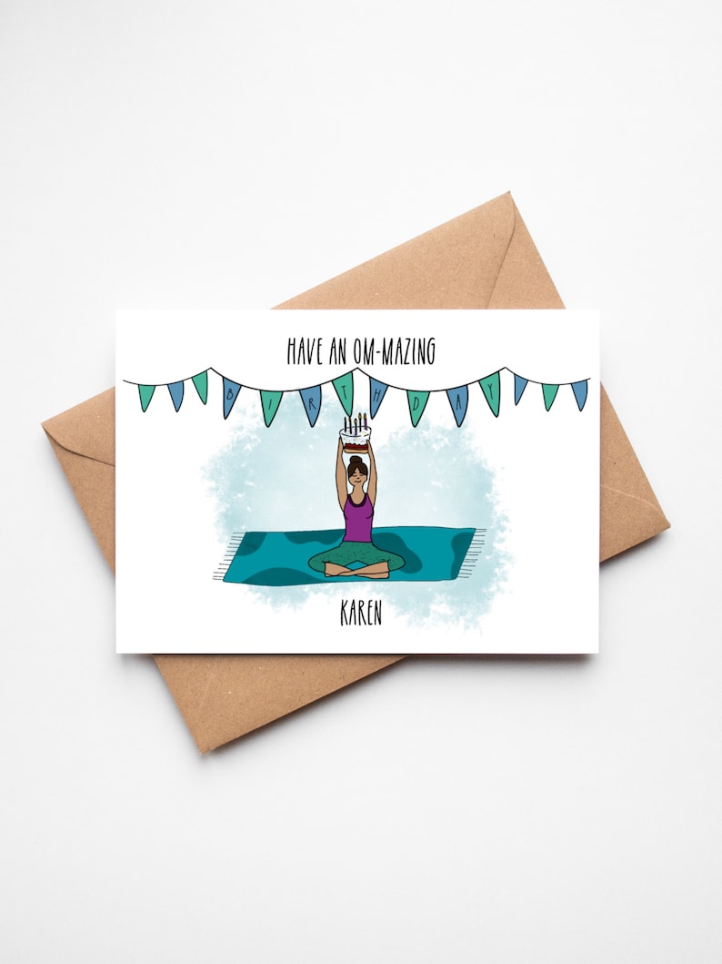 Personalised Yoga Birthday Card Happy Birthday Card Have an Amazing Birthday Om-Mazing Yoga Pose image 1