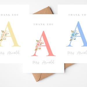 Tarjeta de agradecimiento personalizada para el profesor/tarjeta de agradecimiento con letras florales/tarjeta de agradecimiento para la guardería/tarjeta escolar/tarjeta de agradecimiento para el asistente de enseñanza