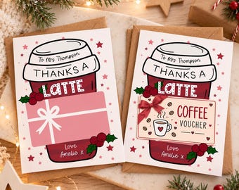 Personligt Thanks A Latte-presentkortshållare | Julkort för lärare | | Presentkort för högtider, skoluppskattning | Gåva för hemlig tomte |