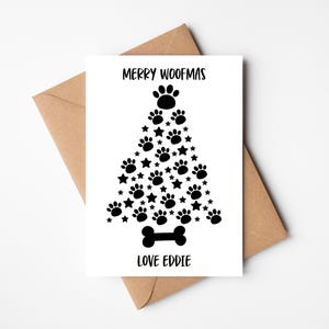 Carte de Noël personnalisée pour animal de compagnie | Carte personnalisée avec empreinte de patte | Joyeux woofmas pour papa ou maman de compagnie | Chien Chat Noël