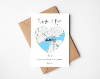 Personalised Map Card | Custom Map Heart Card | Engagement Card | Wedding Card | Valentine's Card