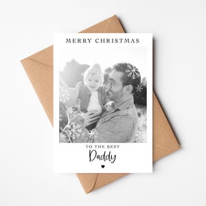 Tarjeta navideña con foto personalizada / Tarjeta con fotografía de felices fiestas con copos de nieve para la mejor mamá, papá, mami, papá, abuela, nana, niñera