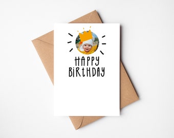 Personalised Birthday Card | Photo Card | Photograph Birthday Card | Crown Card | Kids Birthday Card | Happy Birthday