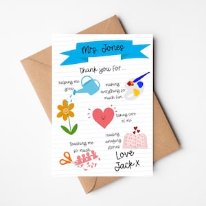 carte de remerciements personnalisée pour professeur | Merci carte de vœux | École | Merci Assistant d'enseignement | Préscolaire | Jardin d'enfants