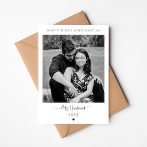 Tarjeta de cumpleaños personalizada / Feliz primer cumpleaños como tarjeta de mi marido / Tarjeta fotográfica / Tarjeta de cumpleaños del marido