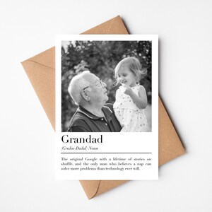 Tarjeta personalizada del Día del Padre del Abuelo / Tarjeta del Día del Padre Feliz / Tarjeta fotográfica / Tarjeta de fotografía / Tarjeta de definición del diccionario del abuelo