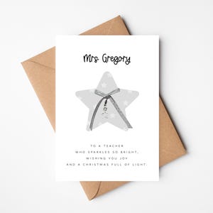Carte de Noël étoile cadeau charms pour enseignant | carte de vœux personnalisée | Carte à breloques étoile argentée pour porte-clés | Comptine de Noël