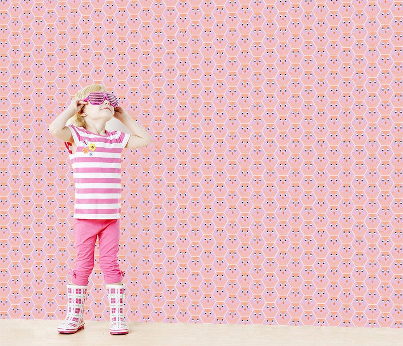 Owls Cartoon Pattern Wallpaper Woven Self-Adhesive Wall Art Mural Nursery T37