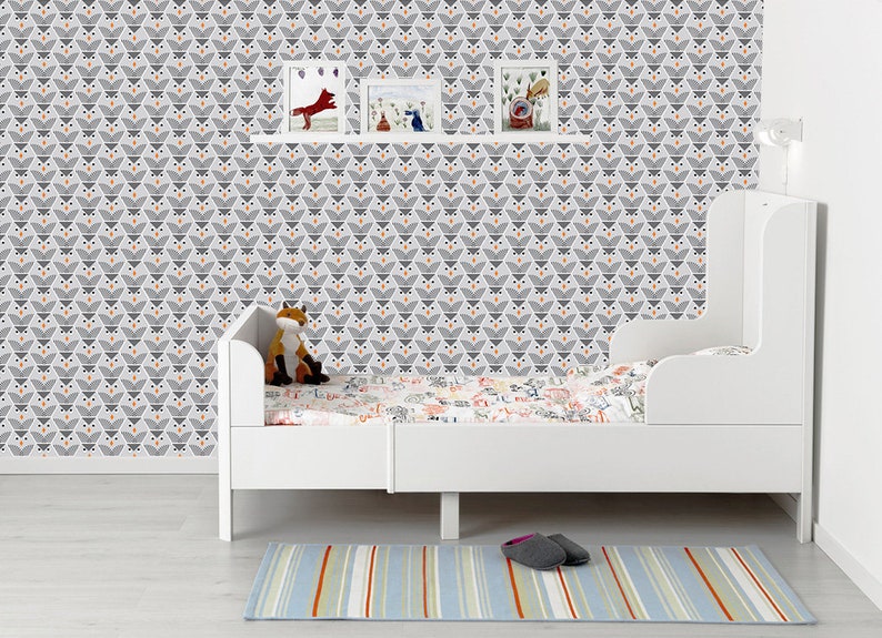Owls Cartoon Pattern Wallpaper Woven Self-Adhesive Wall Art Mural Nursery T37