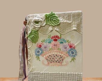 Vintage Junk Journal-NO TARIFFS- Only authentic antique/vintage ephemera from front to back - vintage embroidered cover