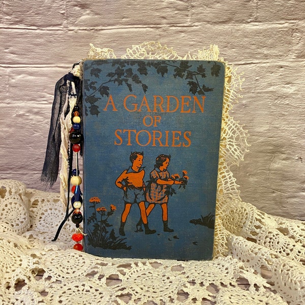 Antique Vintage Junk Journal- Handmade 1944 Garden of stories- Free shp in N America- ONLY authentic antique papers- no commercial products