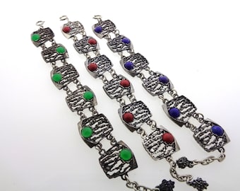Astri Holthe - bracciale vintage in peltro - con pietre di corallo, lapislazzuli o avventurina