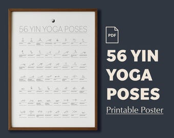 Yin Yoga Poses Poster: Stick Figure Guide, Printable Chart (Digital Download)
