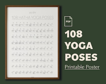 Printable Yoga Pose Chart: 108 Hatha Asanas, Sanskrit Names (PDF Download)