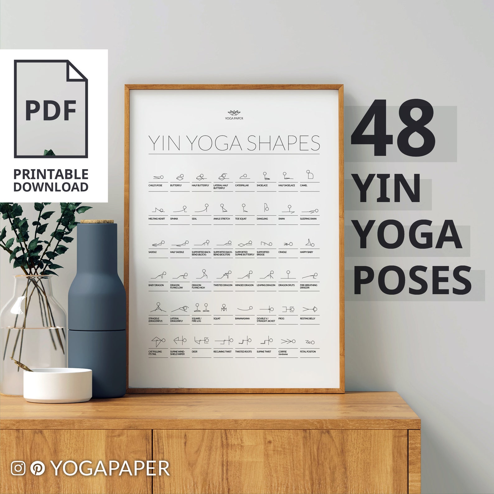48 Yin Yoga Postures: Printable PDF Yin Yoga Poster with | Etsy