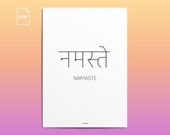 Namaste Yoga Poster: Printable PDF with Inspirational Wall Art, Sanskrit & English Calligraphy Digital Download for Yoga Studio Decor