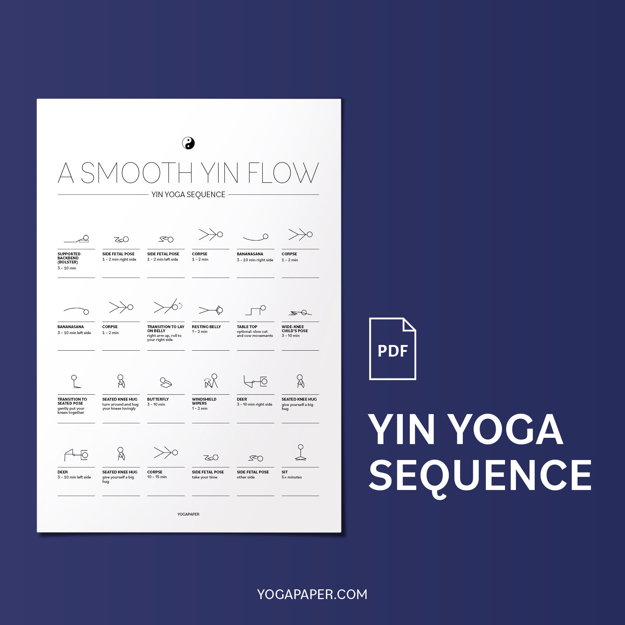 yin yoga sequence pdf printable download with yoga poses etsy canada