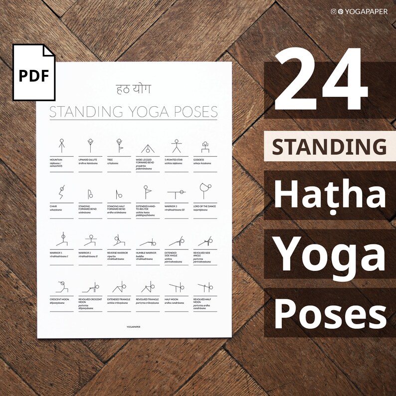 24 Standing Hatha Yoga Poses: Printable Yoga Poses Poster. | Etsy