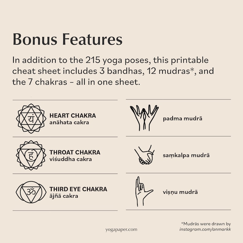 Yoga Poses Cheat Sheet: 215 Hatha Asanas (Printable PDF) image 3