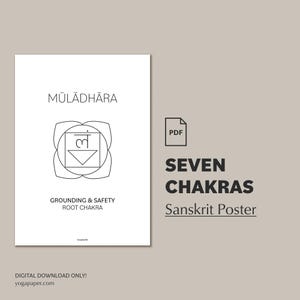 Seven Chakras: 7 printable PDF files for every Chakra including Symbol, Names and Meaning. Yoga Decoration for Studio or Home, A4, Letter image 1