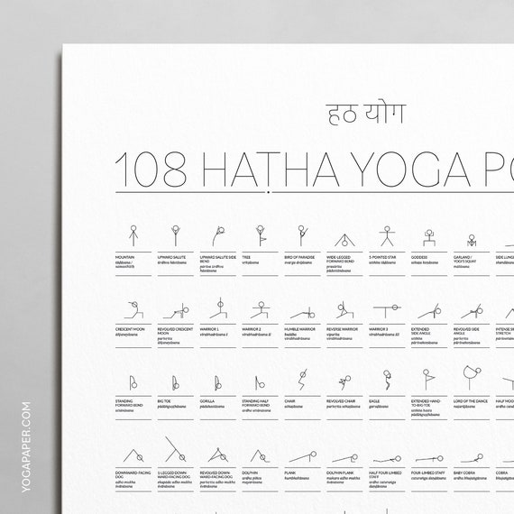 printable yoga poster sanskrit yoga poses with stick figures etsy