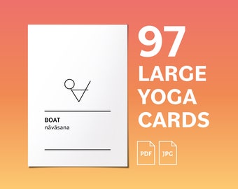 97 Large Yoga Cards To Print At Home: Digital PDF files to create yoga sequence, suitable for beginners, children's and teens yoga classes.