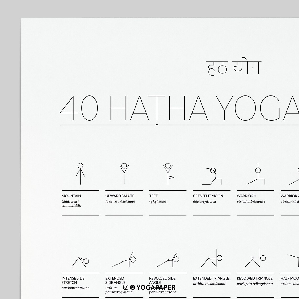 40 hatha yoga poses printable yoga pdf chart yoga poster with etsy