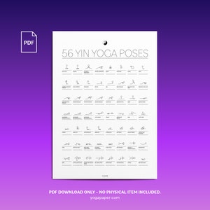 56 Yin Yoga Postures: Printable PDF Yin Yoga Poster with Stick-Figure Poses and English Names, 24x36, 18x24, Din A1, Printable Download