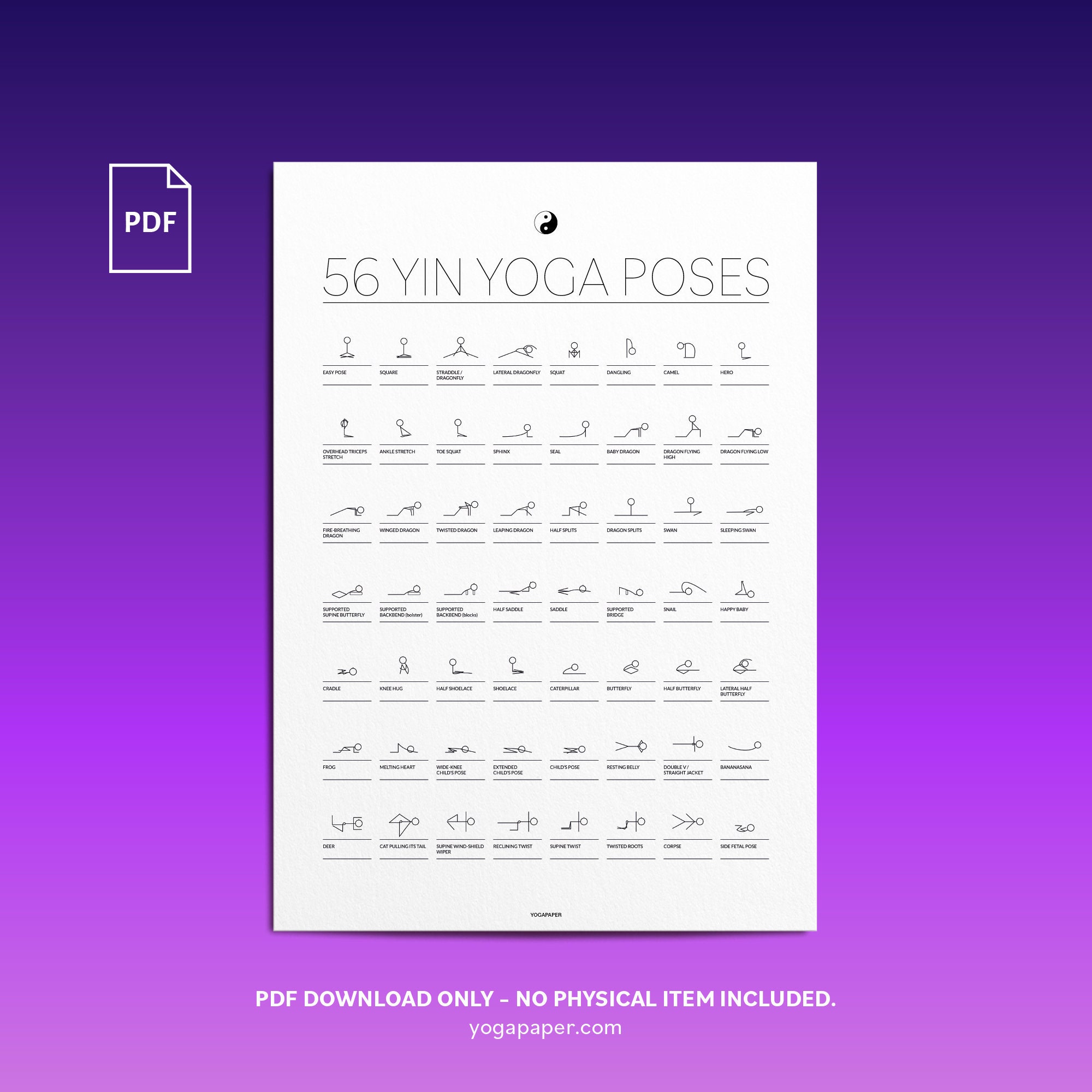 54 Yin Yoga Übungen zum Ausdrucken: PDF Yin Yoga Poster mit Posen und