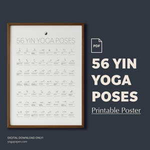 Yin-yogaposter met stokfiguren en posenamen: afdrukbare poses voor beginners en docenten. Pdf-download: 24 x 36, 18 x 24, A1