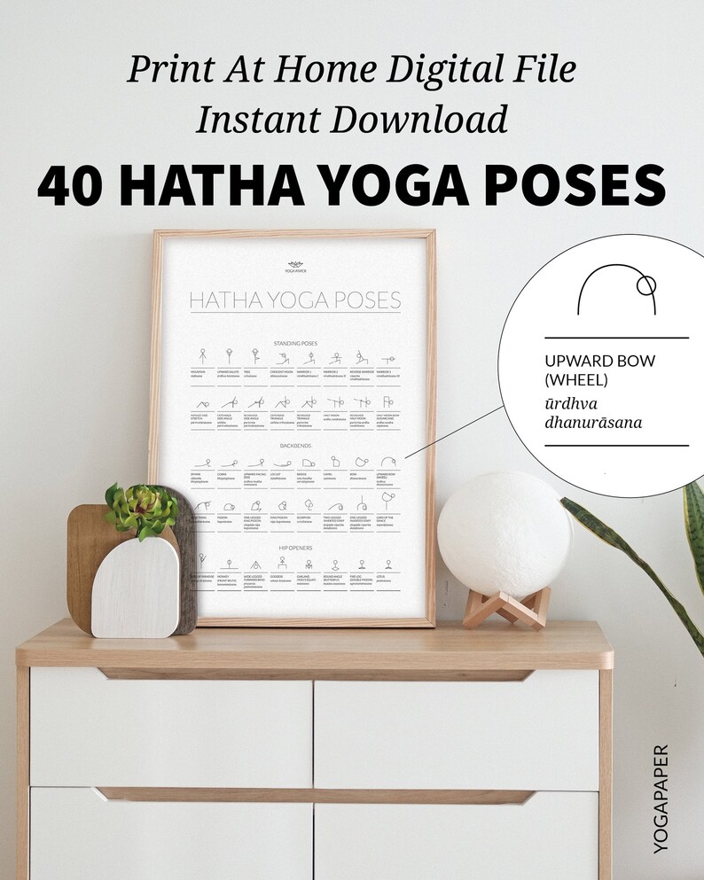 40 hatha yoga poses printable yoga poses poster instant etsy