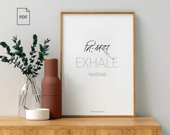 Inhale Exhale Wall Art, Sanskrit Print, Art Poster, Printable Yoga PDF Download, Yoga Studio Decor, Sanskrit Calligraphy Postcard