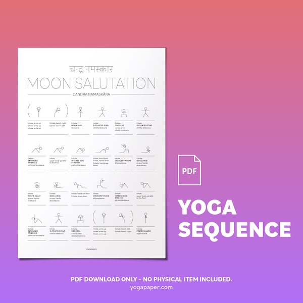 Mondgruß Yoga Sequence PDF: Printable Download für die Sequence of Chandra Namaskara Step By Step, DIN A4, Letter