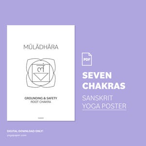Seven Chakras: 7 printable PDF files for every Chakra including Symbol, Names and Meaning. Yoga Decoration for Studio or Home, A4, Letter