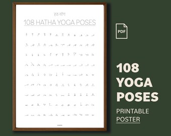 Yoga Poses Stick Figure Poster: 108 Hatha Asanas (Digital Download)