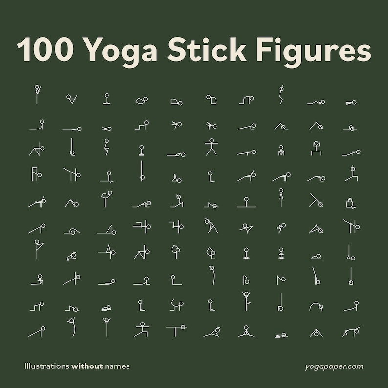 100 Yoga Pose Stickers: Stick Figure Illustrations (Digital Download) image 2