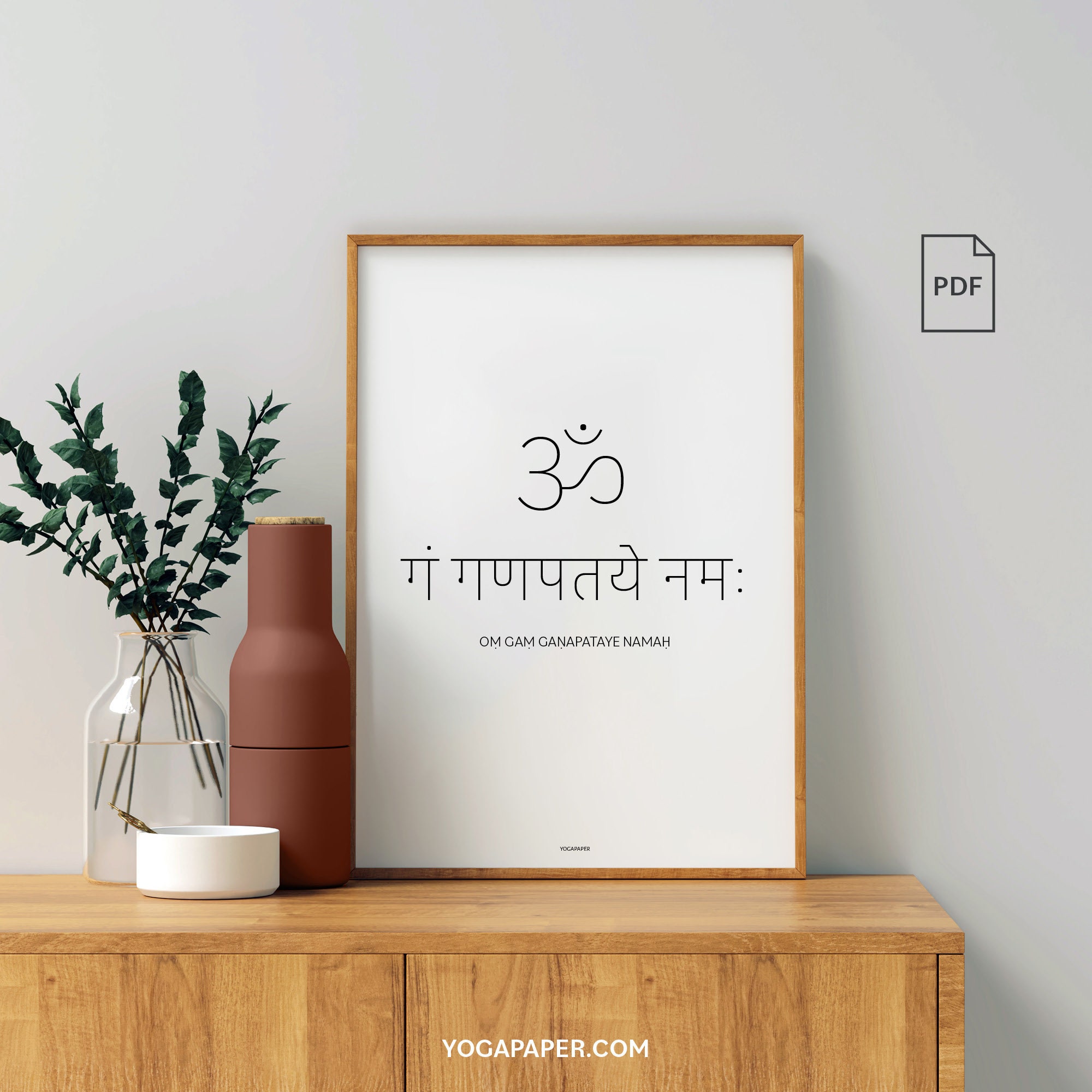Om Gam Ganapataye Namaha Ganesha Mantra for Removing Obstacles in Sanskrit, Yoga Studio Design