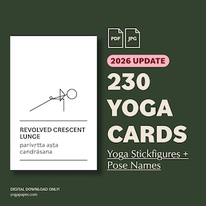 230 Yoga Pose Cards: Stick Figures, English/Sanskrit Names (PDF Download)