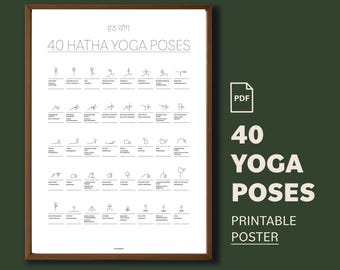40 Yoga Poses Poster: Hatha Asanas Chart (Digital Download)