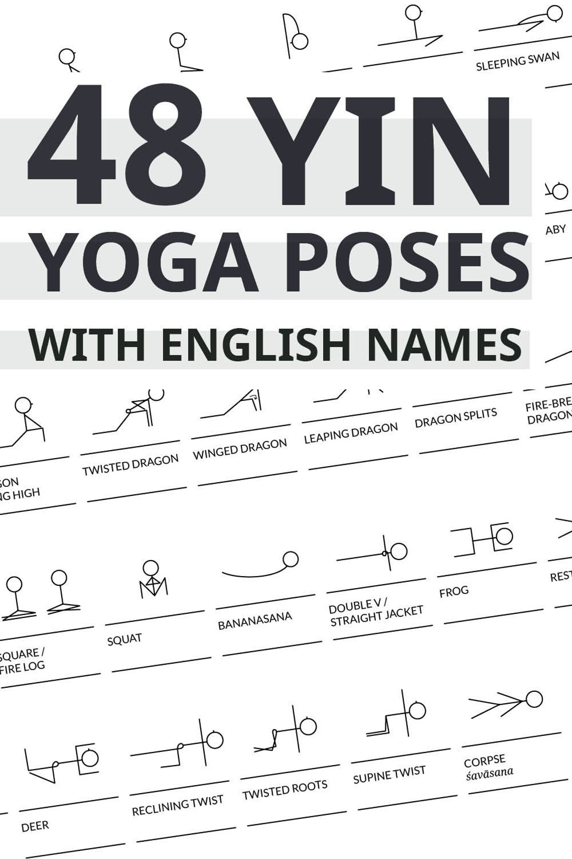 48 Yin Yoga Postures Printable PDF Yin Yoga Poster with Etsy