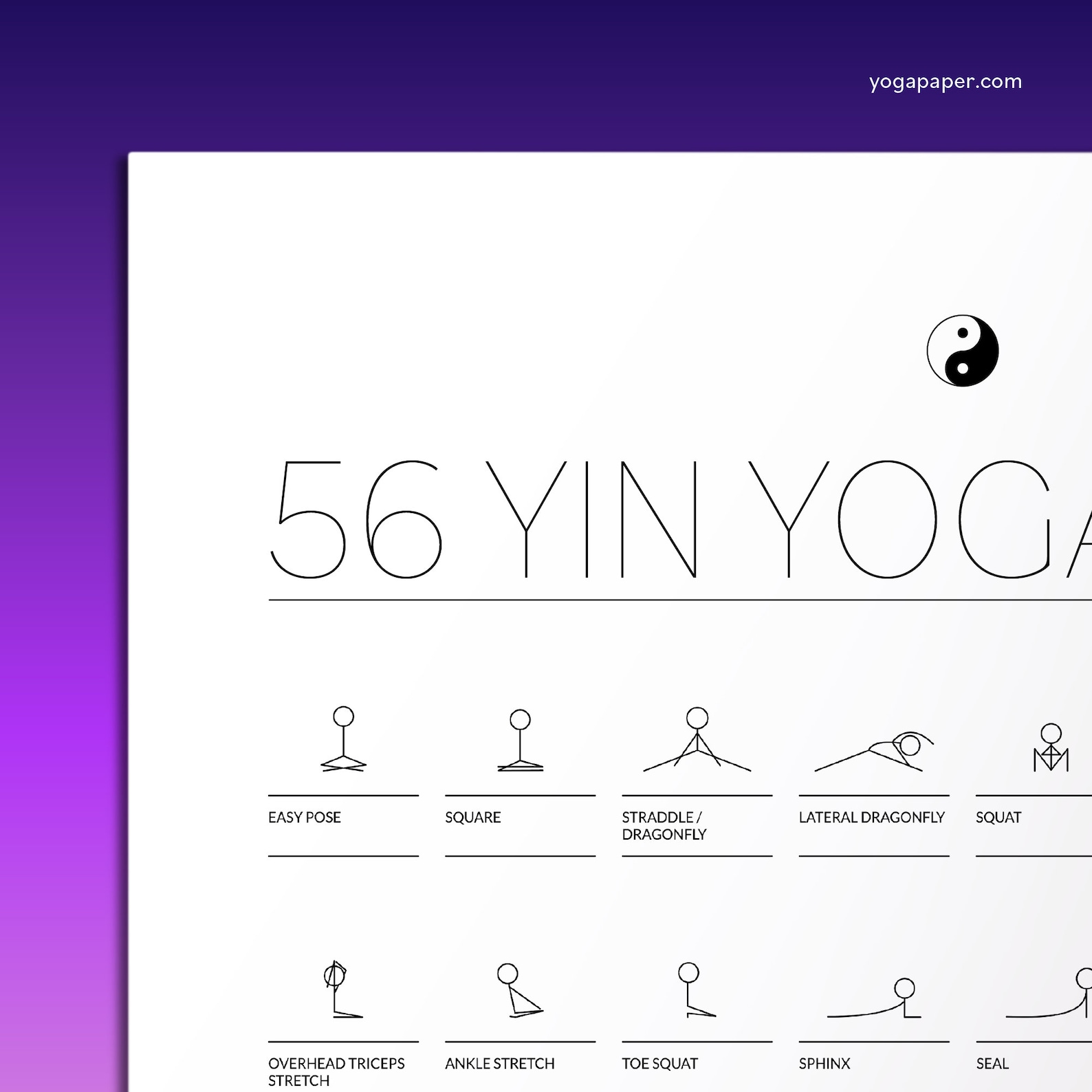 54 Yin Yoga Übungen zum Ausdrucken: PDF Yin Yoga Poster mit Posen und