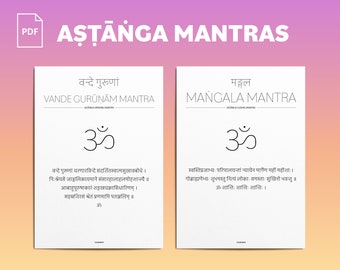 Ashtanga Mantra Poster in Sanskrit: Opening and Closing Chants, Vadhe Guru & Mangala Mantras in A4, Letter, PDF format