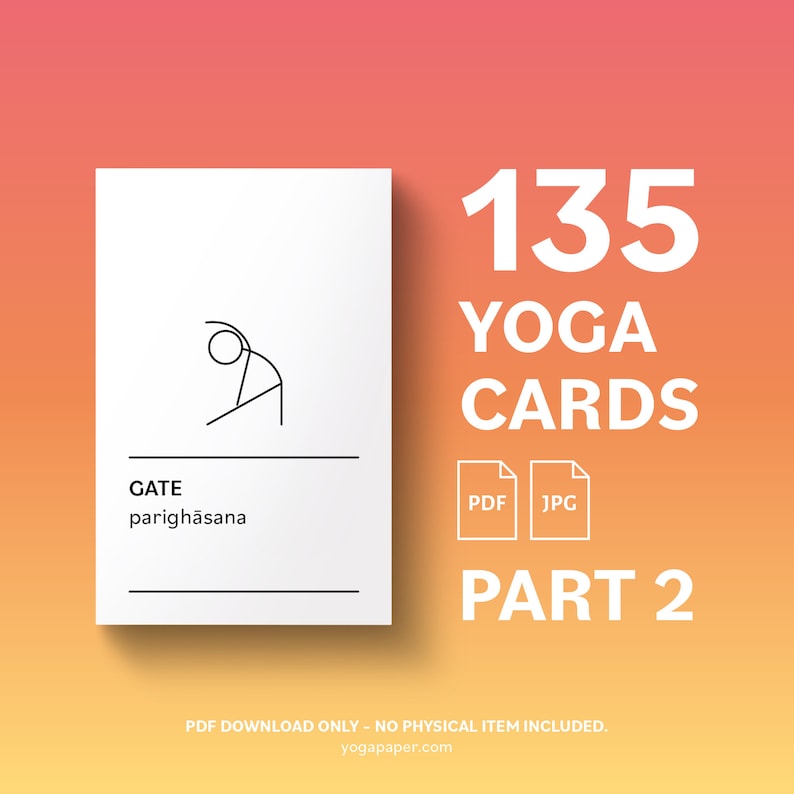 Yoga Cards: 135 hatha yoga stick figures including Sanskrit and English pose names. Printable yoga flashcards for yoga teachers image 1