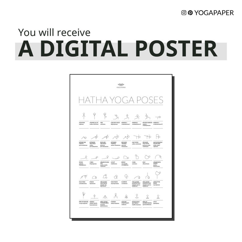 40 hatha yoga poses printable yoga pdf chart yoga poses etsy
