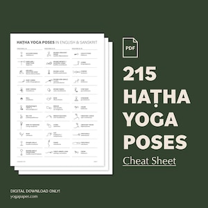 Yoga Poses Cheat Sheet: Hatha Asanas in Sanskrit and English with Stick-Figure Illustration. A Printable PDF for Yoga Teachers & Beginners