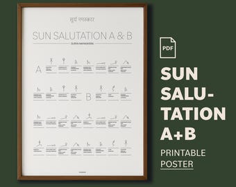 Sun Salutation A B Poster: Sanskrit Yoga Poses (PDF Chart)
